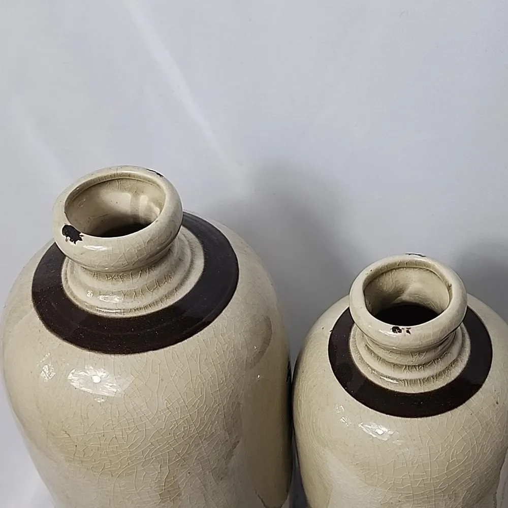 Crock Vases With Crazing & Embossed Euro Decorative Accents